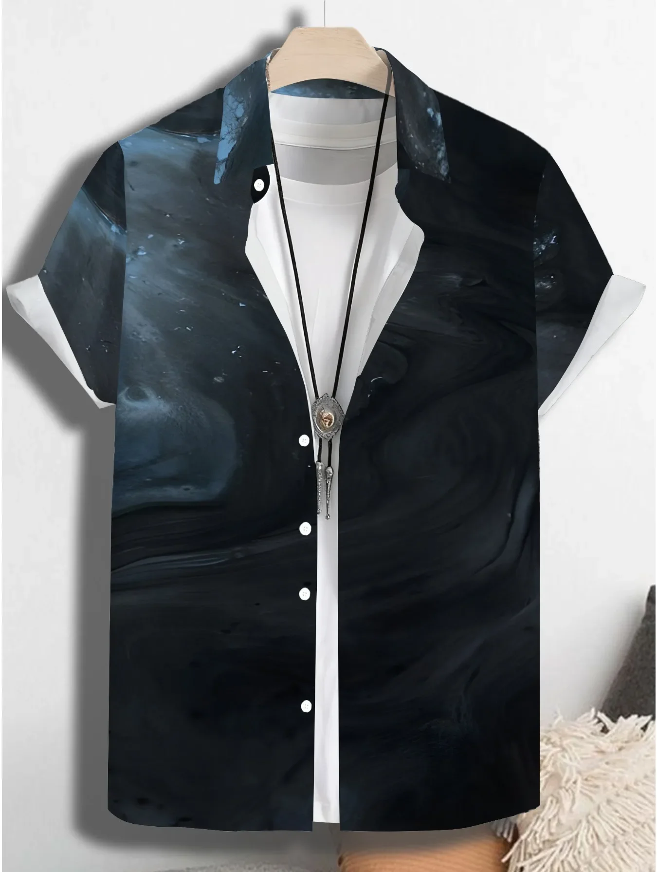 

Men's Trendy High Street Hawaiian Shirt Summer Man Short Sleeve Bold Beach Print Comfortable Breathable Tops