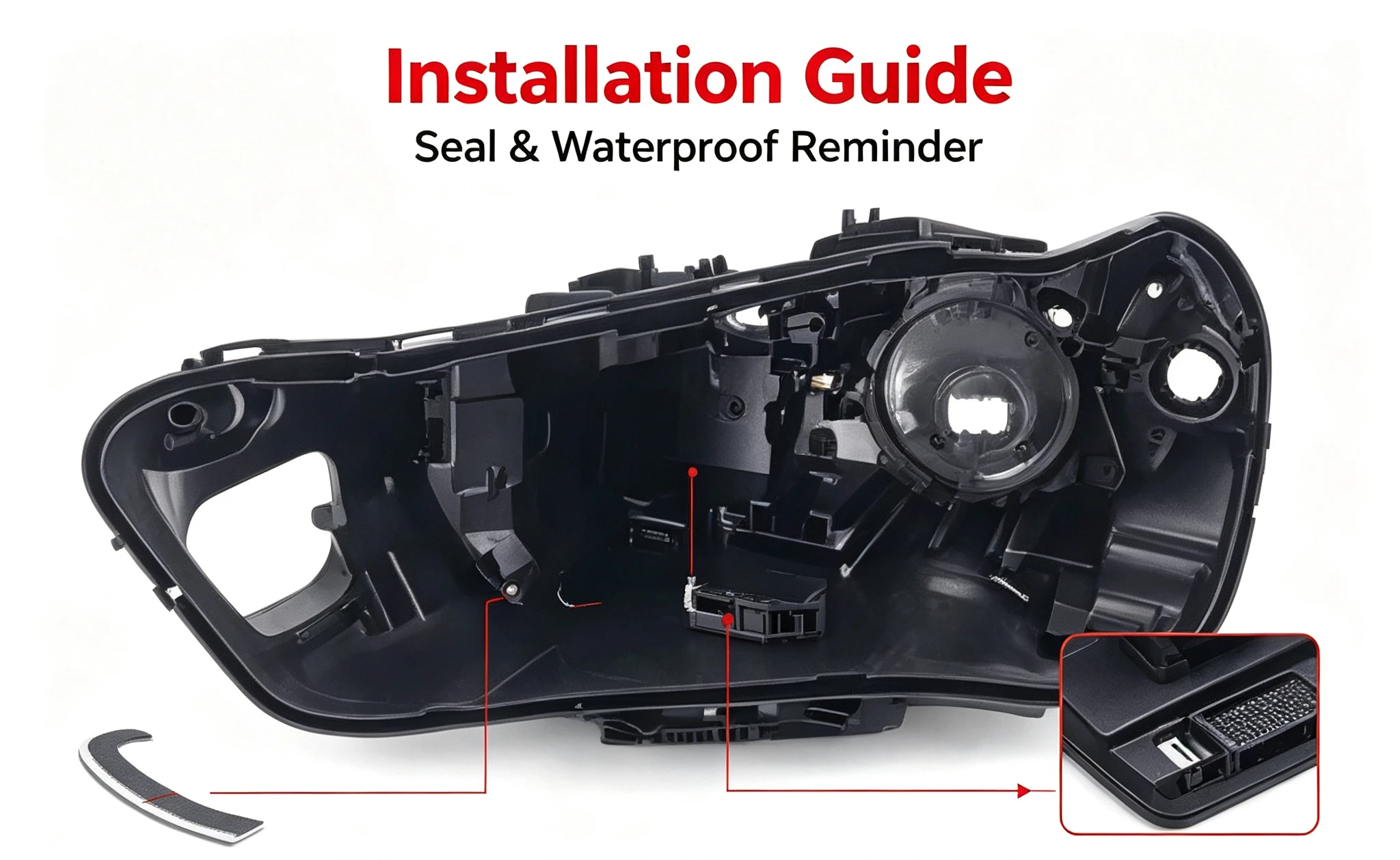 Moggic Black Headlight Rear Housing Base Back Shell For BMW MINI F60 2017‑2023 Front Headlamp Bottom Housing Back Cover