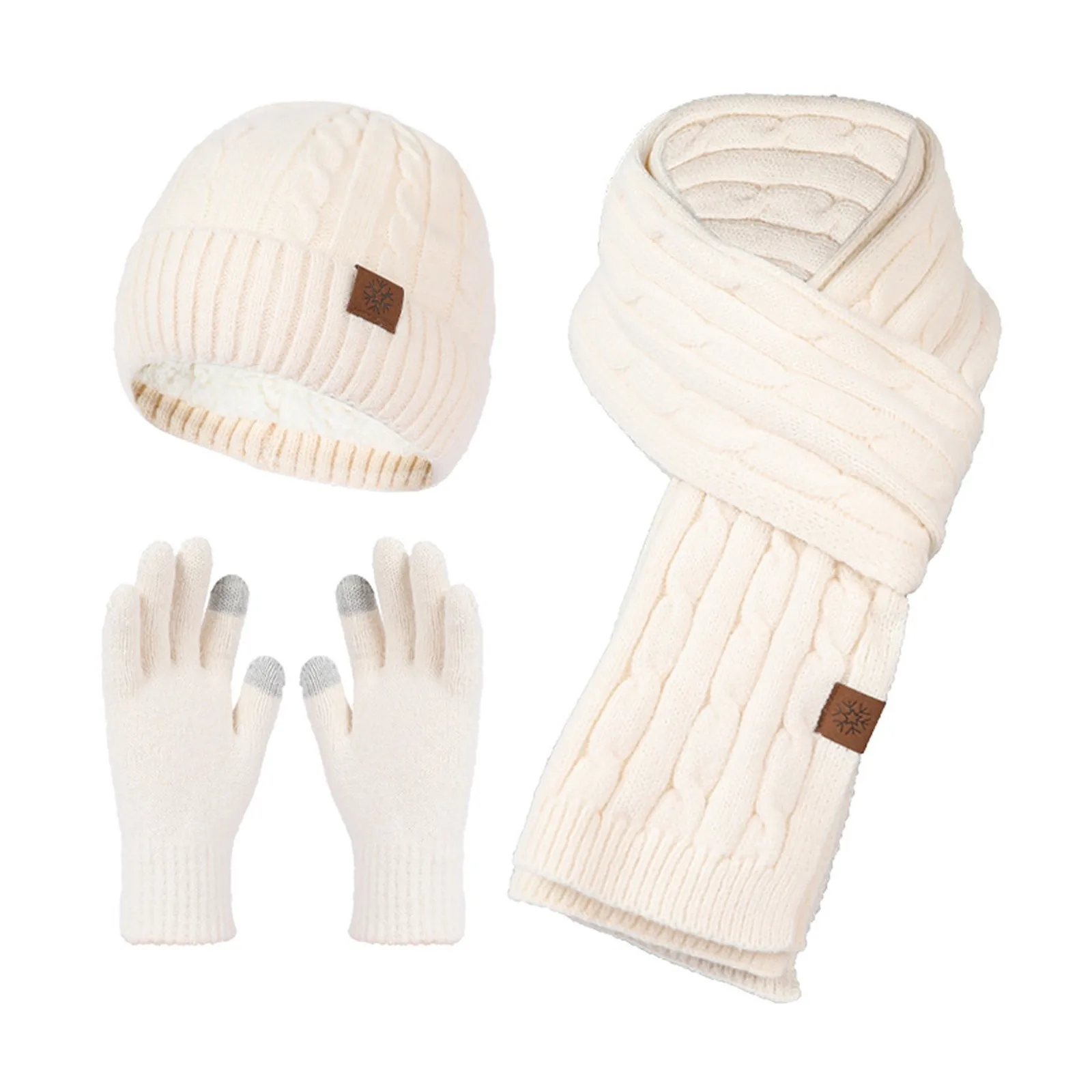 Womens Hat Scarf and Glove Sets Winter Knitted Keep Warm Soft Thick Three Piece Set Christmas Female Fleece Warm Scarf Set