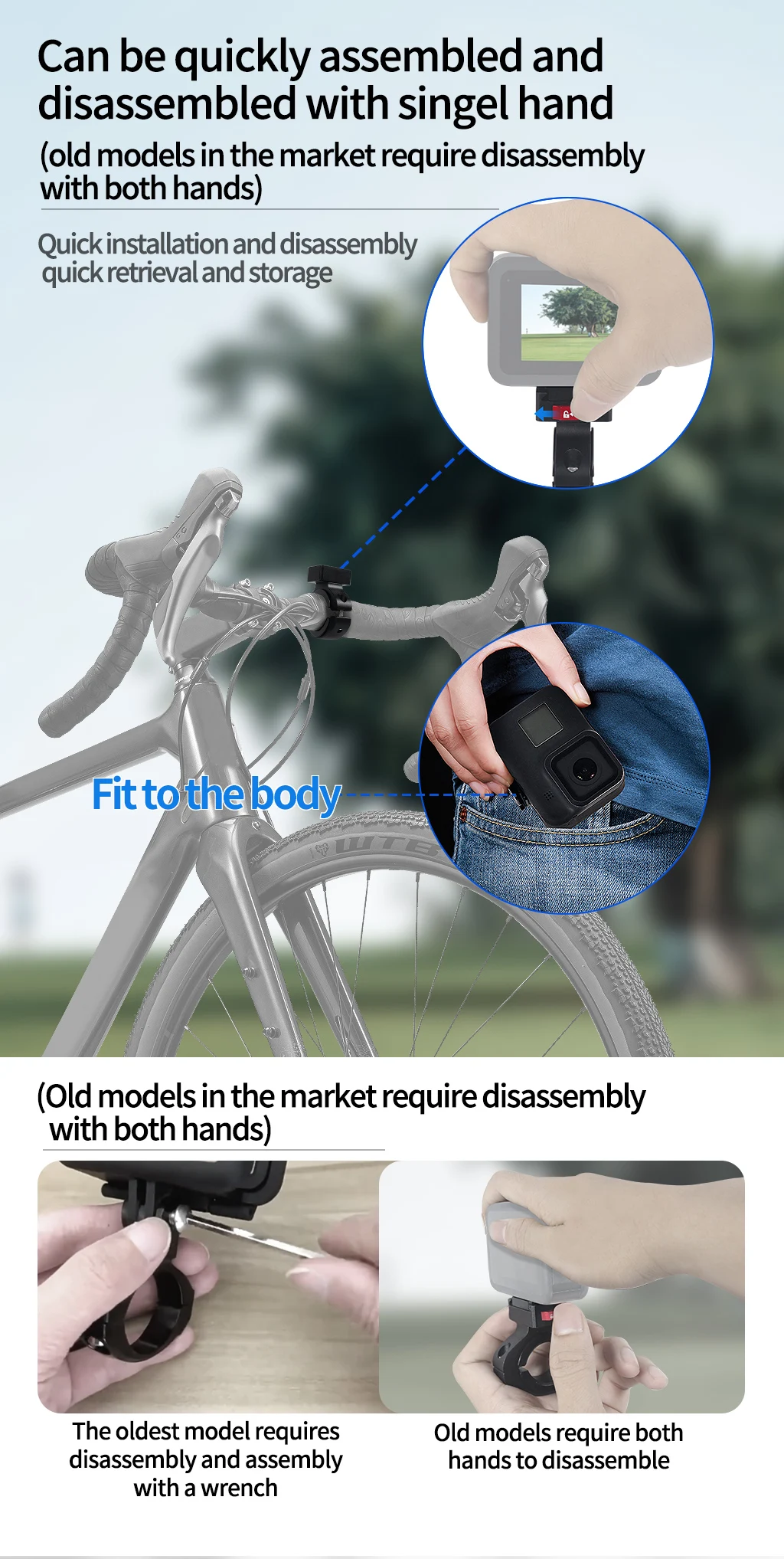 360 drehbarer Fahrrad kamera halter Schnell verschluss Split Mount Lenker klemme Motorrad halterung für Gopro Hero 13 12 11 Dji Action 4 – Detail 29