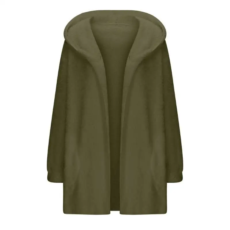 سترة نسائية 652F كبيرة الحجم من القطيفة كاجوال بغطاء للرأس معطف شتوي مريح من جلد الخراف #4