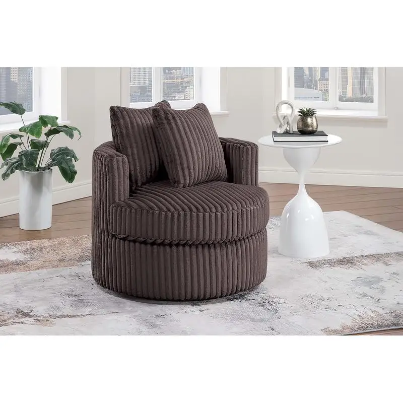 Plush Chocolate Corduroy Swivel Accent Chair, Soft Fur-Like Texture, Ideal for Living Room, Comfortable Upholstery, 1pc