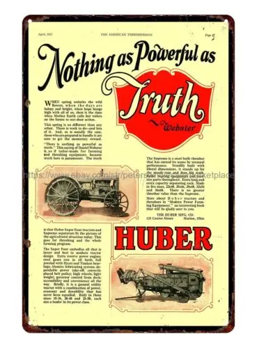 unique wall decor 1927 Huber Super Four Threshing Machine tin sign