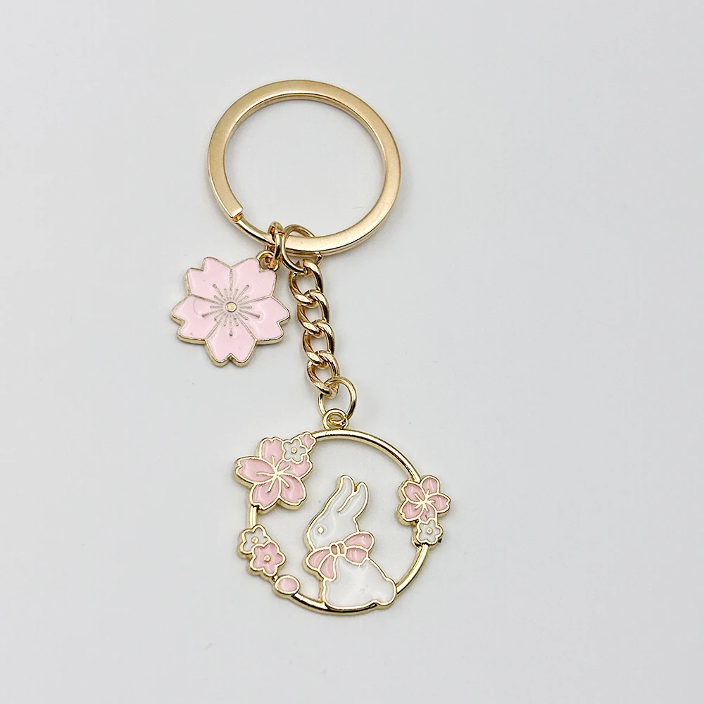 Nieuwe Mode Konijn Bloem Olie Email Bedels Sleutelhanger Sleutelhanger Auto Sleutelhanger Vrouwen Kind Cadeau Sieraden