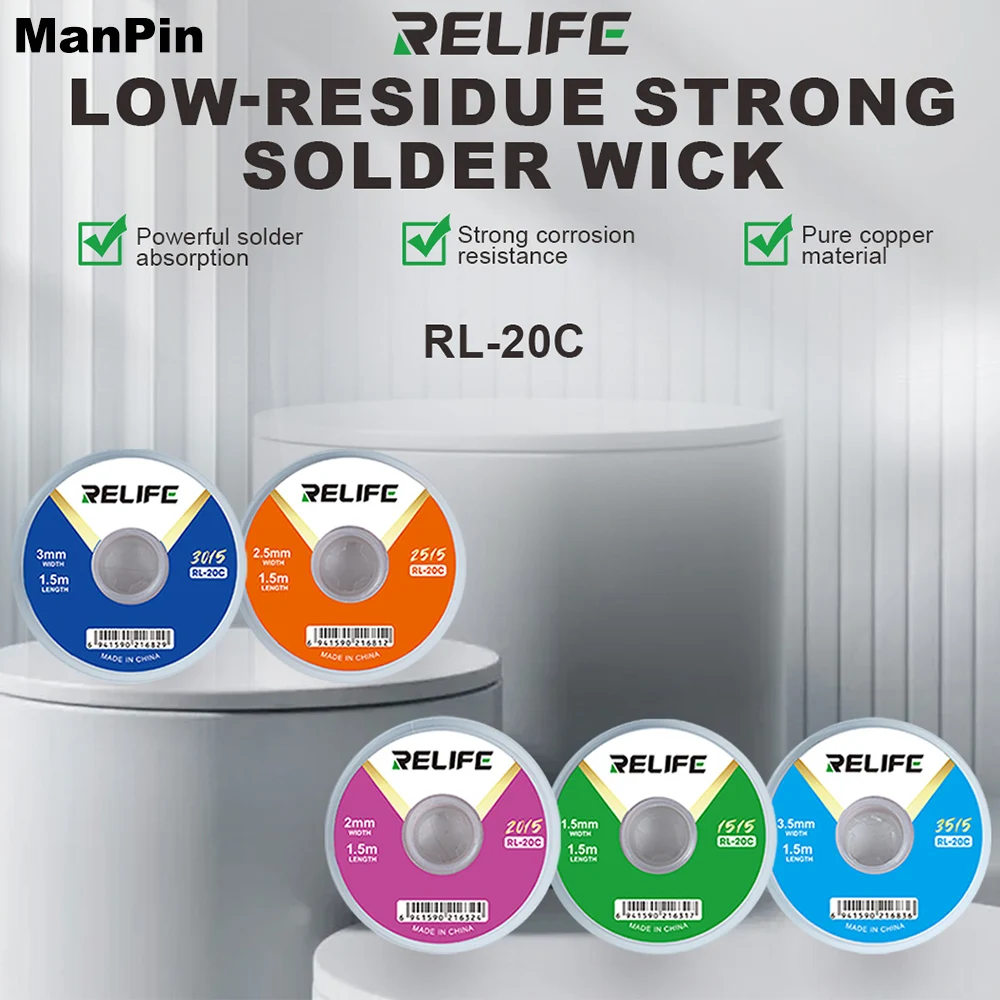 

RL20C Pure Copper Solder Wire Desoldering Wick Wire Line Braid Welding Soldering Remover BGA PCB Board Repair Powerful Cleanning