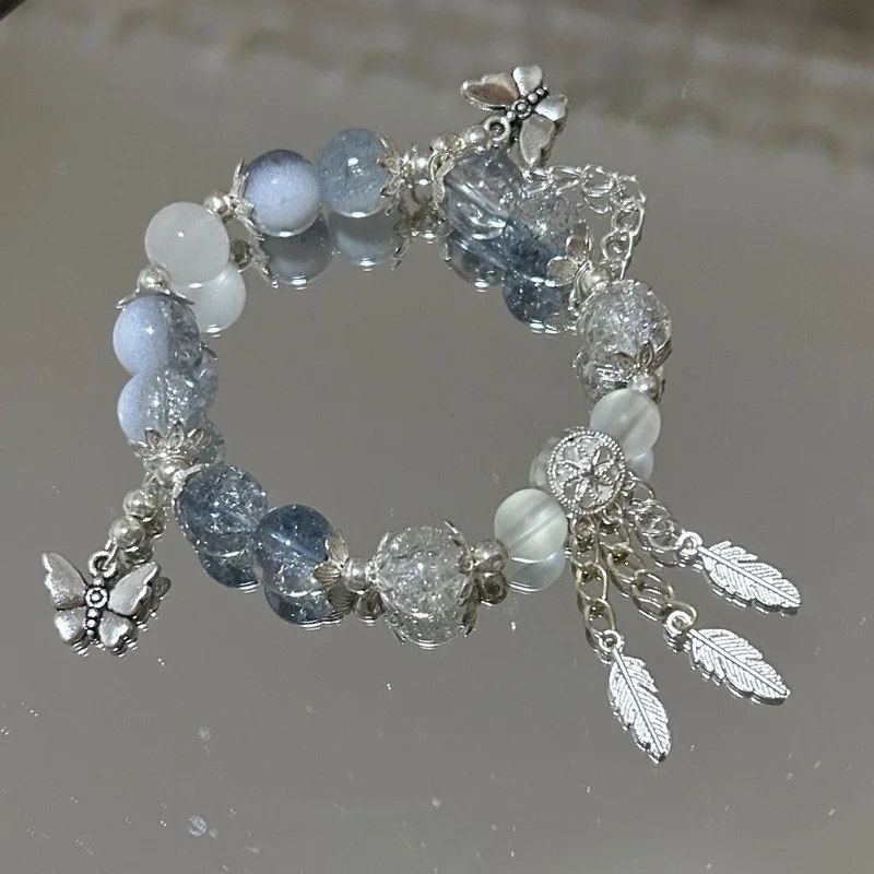Luxuriöse Lila Glas-Kristall-Perlenarmbänder für Damen Schicke Schmetterling-Quasten-Anhänger Armbänder Trendiger Süßer Partyschmuck – Detail 8