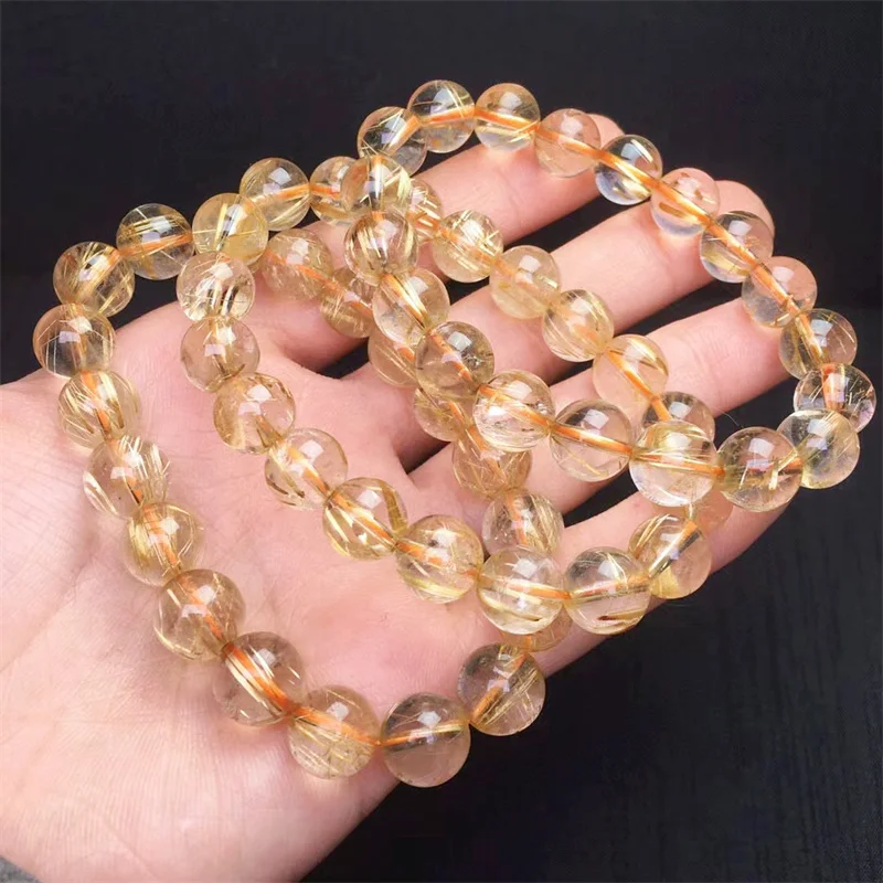 

10MM Natural Gold Rutilated Quartz Bracelet Crystal Reiki Healing Feng ShuiGemstone Fashion Couple Gift 1PCS