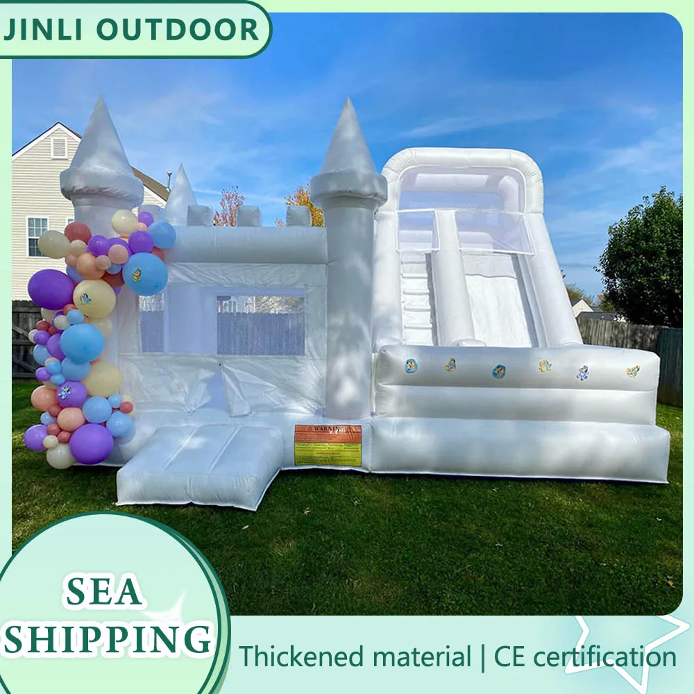 

Hot Sale Children's White Bouncy Castle, Commercial Dual Slide and Bounce Set with Pool and Ball Pit Party Set