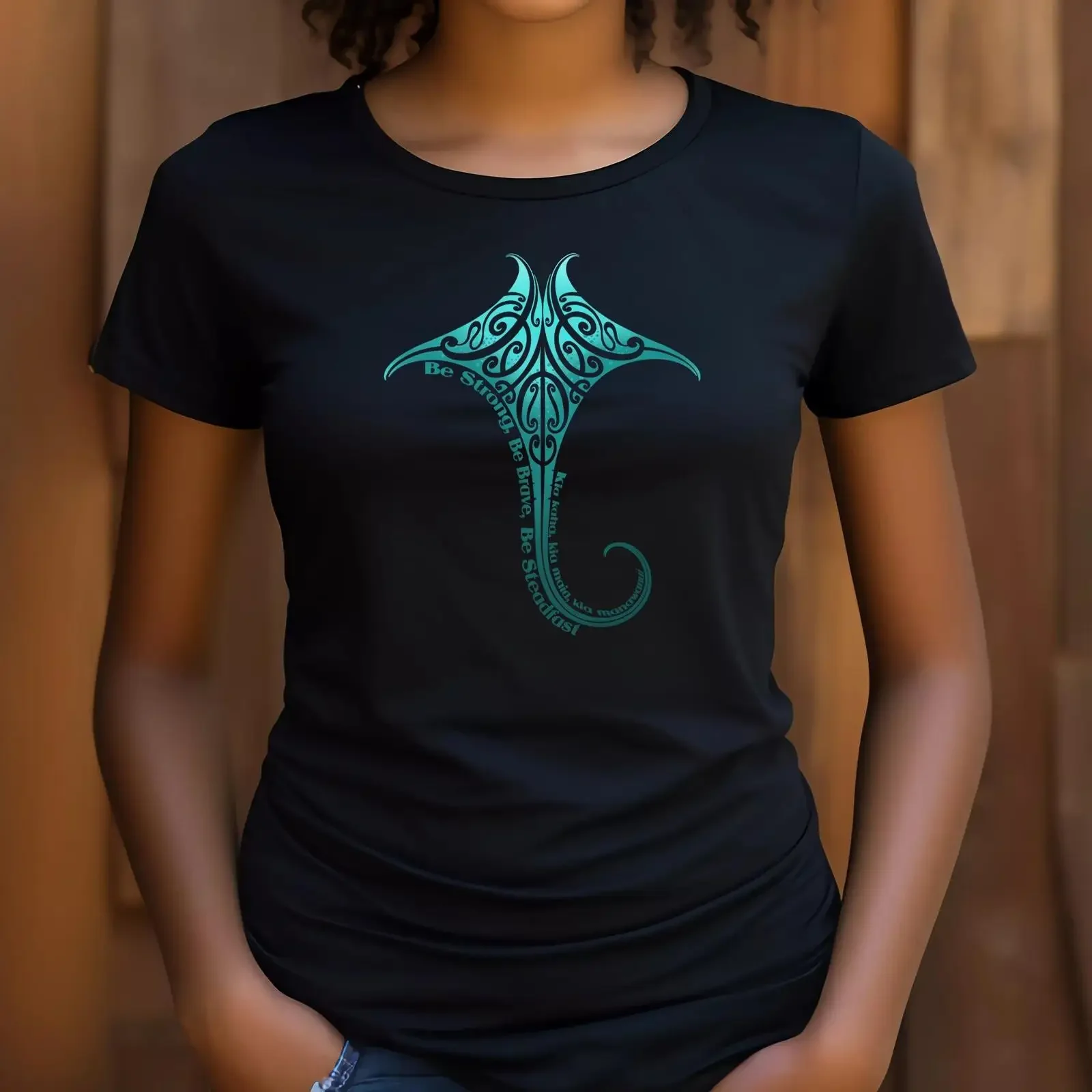 Manta Ray Maori Tattoo T Shirt Be Strong Brave Ombre Colored Aotearoa New Zealand Women's Favorite vintage Washed Unisex