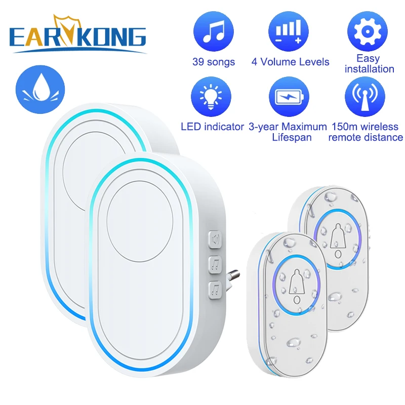 Waterproof Wireless Doorbell Home Welcome Smart Home Door bell 300m Remote Smart Bell Chime EU UK US Plug Optional