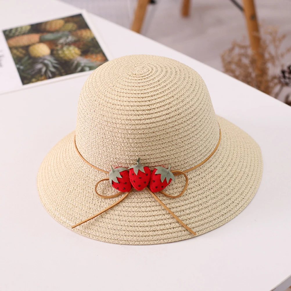 

Sun Hat For Girls Kids Bucket Beach Straw Wide Brim Set With Shoulder Bag Beige Large Capacity Outdoor Beach Hats