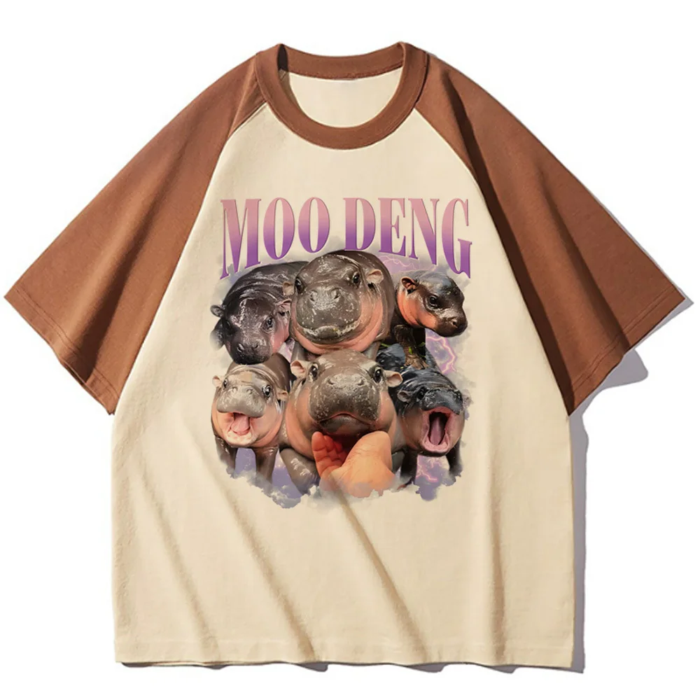 Moo Deng teen Retro Comfortable University Pastel Trendy Breathable top tees Classic women Retro korean clothes Vintage