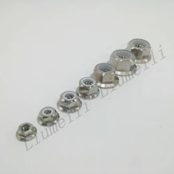 Liumeili Titanium Ti Lock Nuts M5 M6 M8 M10 M12 M14 Flange Head Lock Nuts Screw for Motorcycle Pack of 1PC