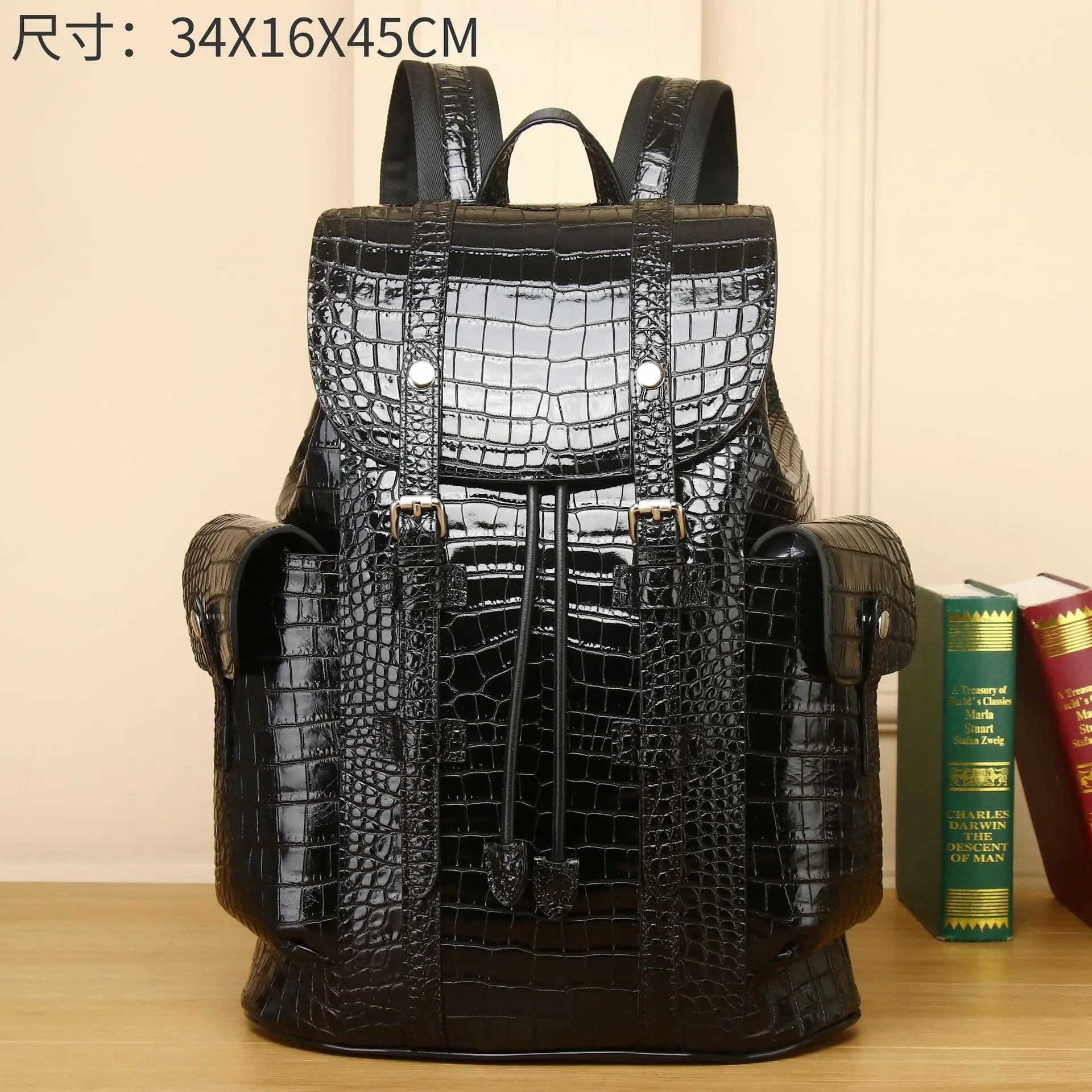 

New Crocodile Belly Pattern Large Capacity Travel Backpack Female Genuine Leather High Men's Bag Trendy Males Bags For Teenagers