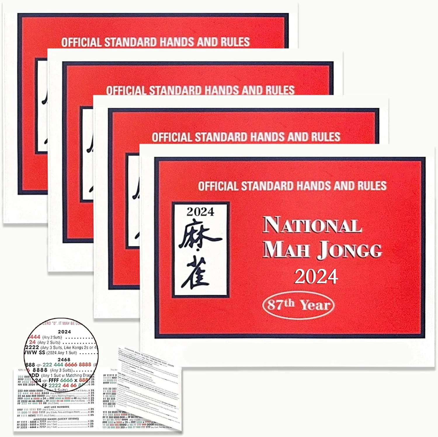 National Mah Jongg 2024 Large Size Card - MahJongg Cards - Official Hands and Rules - 4 pcs