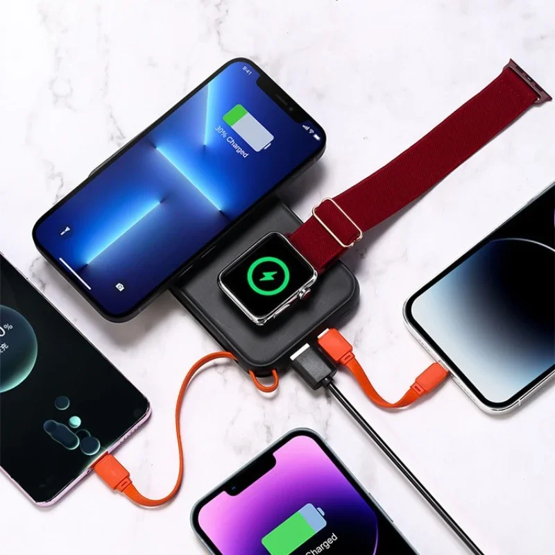 10000mAh Magnetic Wireless Power Bank พร้อมสายเคเบิลสําหรับ Apple Watch แบบพกพา Fast CHARGING ภายนอกสําหรับ iPhone 15 Samsung