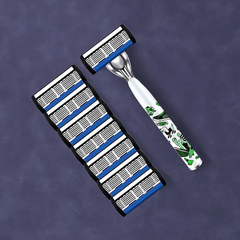 طقم ماكينة حلاقة آمنة عصرية للرجال، 2 مقبض مضاد للانزلاق، 36 شفرة حادة، تصميم تقدمي، حلاقة رجالية ممتازة #3