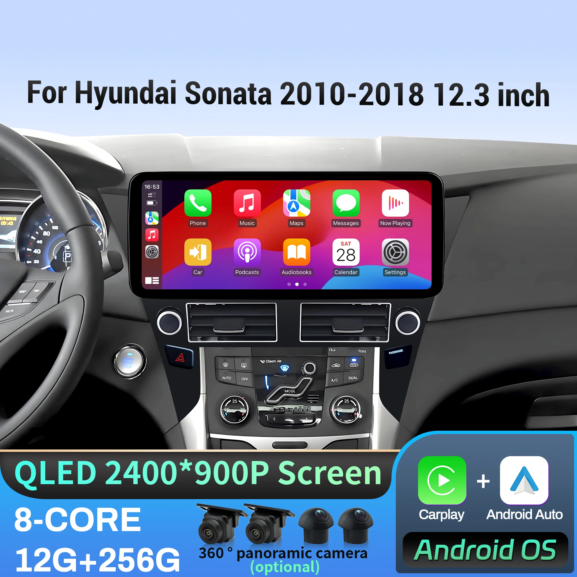 

12.3 inch For Hyundai Sonata 2010-2018 Car Radio Android 14 Wireless BT Carplay Multimedia Navigation Head Unit Screen Stereo