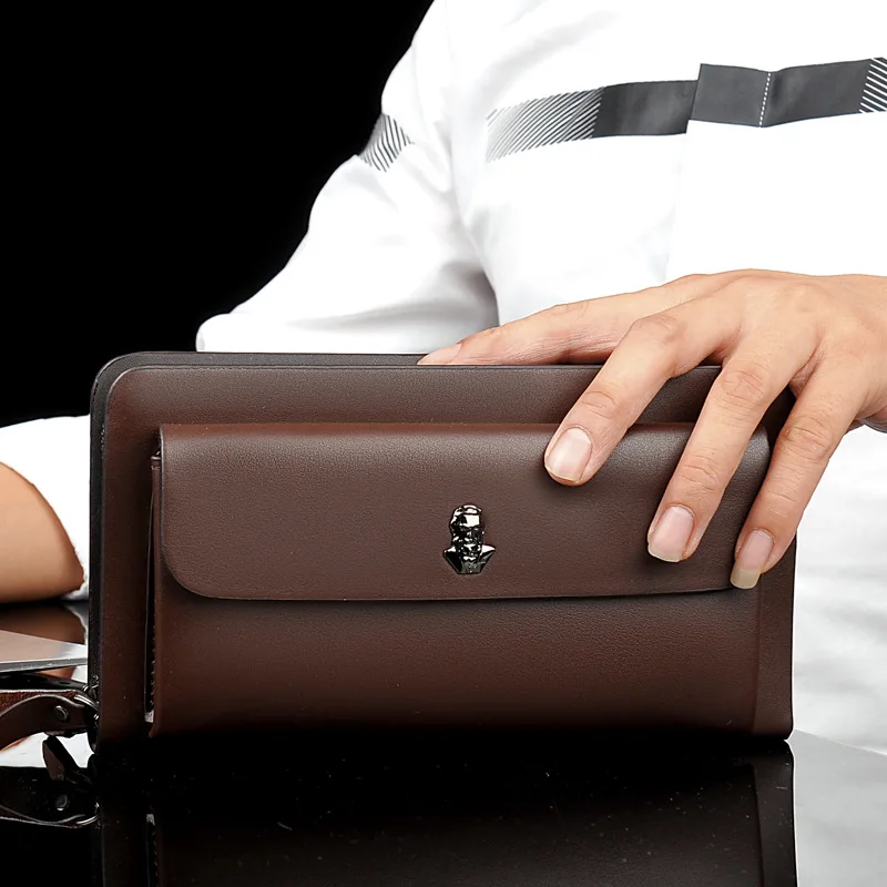 Luxury Clutch Bag for Men PU Leather Pouch Zipper Long Wallet Passcard Holder Phone Pouch Porter Necessaire Bag Male Briefcase