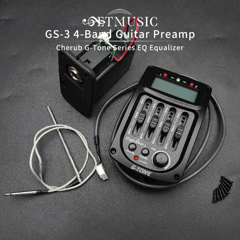 

Cherub G-Tone Series Acoustic Guitar Preamp GS-3 Piezo Pickup 4-Band EQ Equalizer LCD Tuner Black