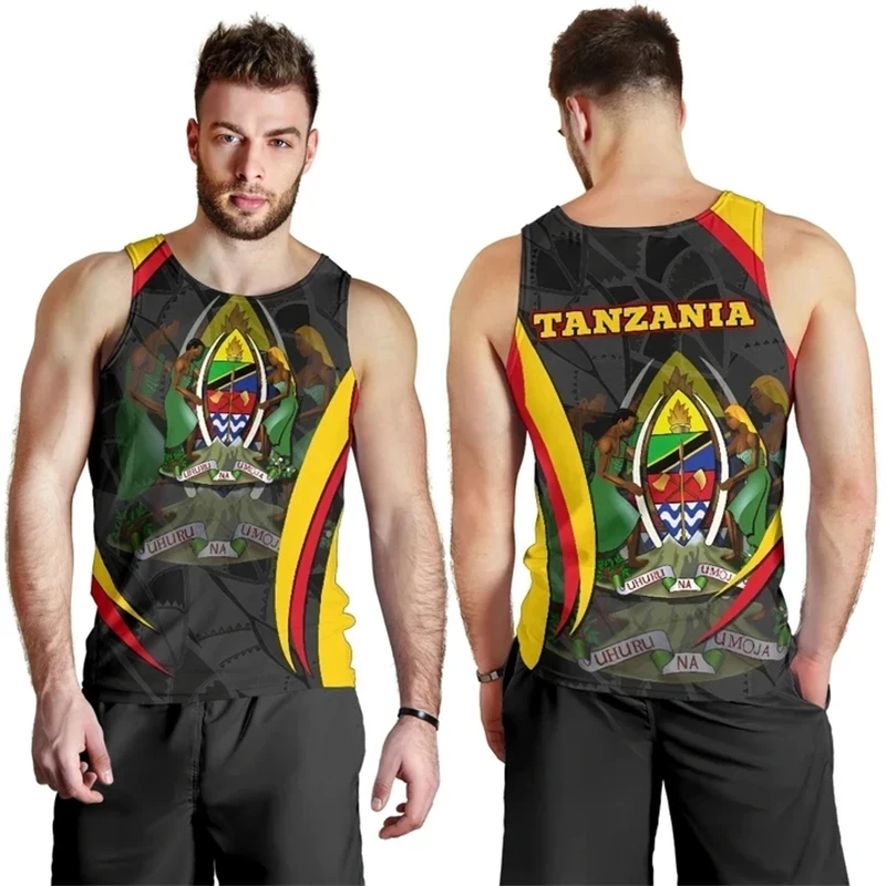 3D Full Print Tanzania Flag Map Graphic Tank Top For Men Casual Sleeve Hawaiian Vest Tops Mens National Emblem Tees Streetwear