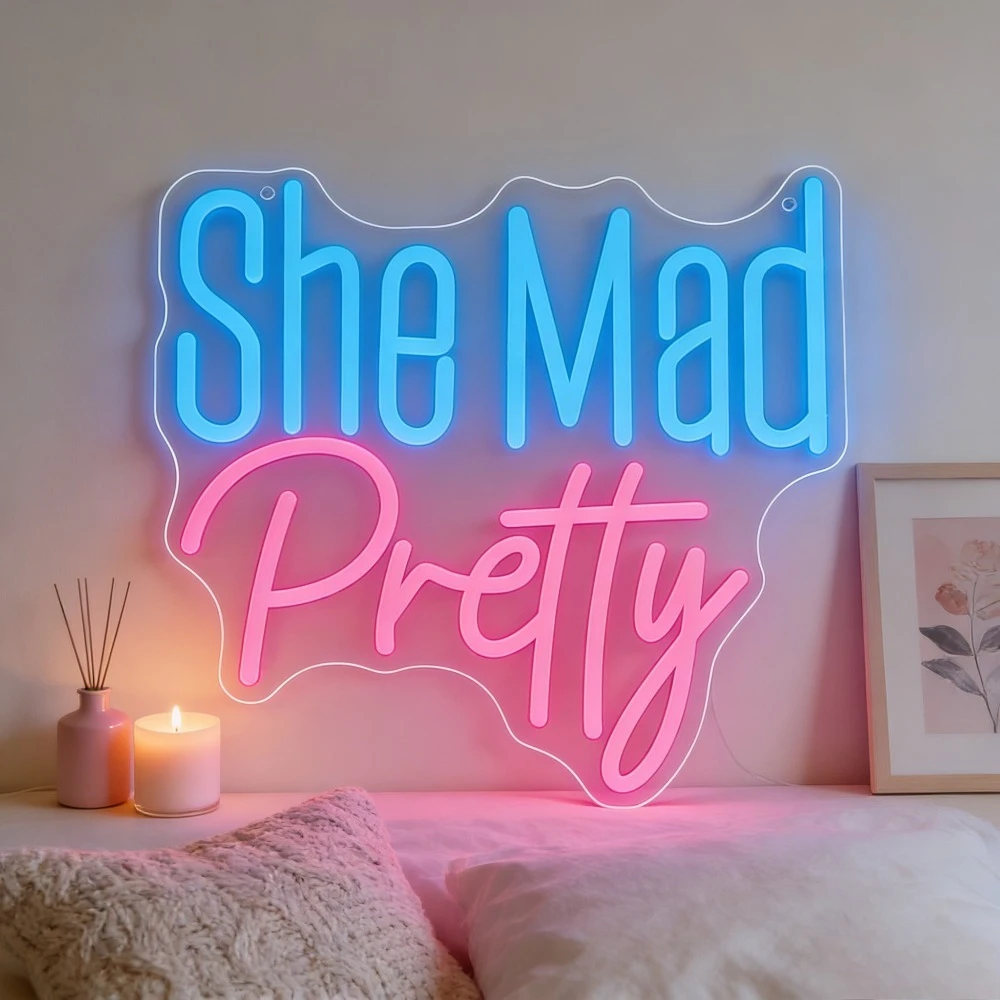 She Mad Pretty LED Neon Sign USB Dimmable Wall Light for American Style Clothing Store Ins Wall Bedroom Graduation Party Decor