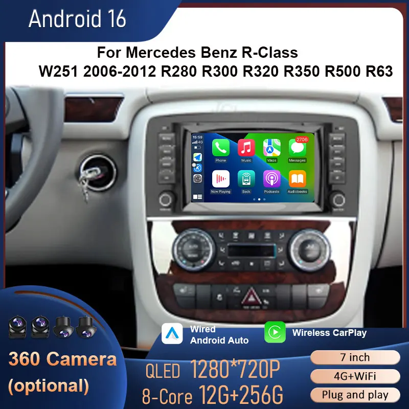 7 inch  for  Mercedes Benz R-Class W251 2006-2012 R280 R300 R320 R350 R500 R63 BT 4 WiFi GPS DSP IPS RDS Split Screen Head Unit