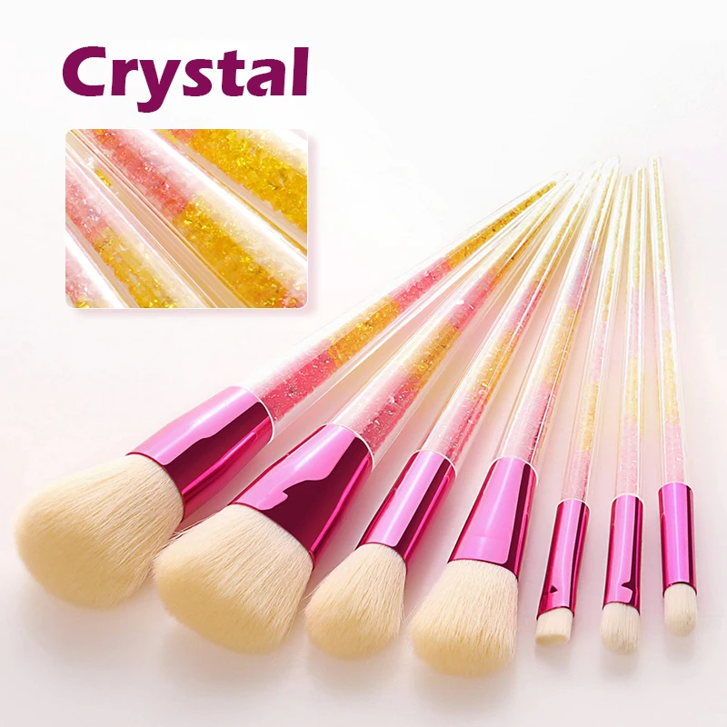 

5pcs/7pcs Set Nylon Makeup Portable Crystal Scatter Cone Shape Transparent Handle Makeup Tools Set