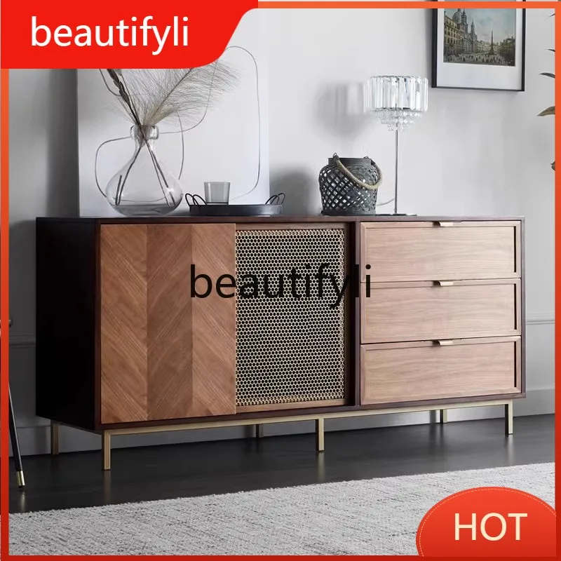

Light luxury post-modern dining side cabinet retro entrance Nordic locker living room decorative tea cabinet D80