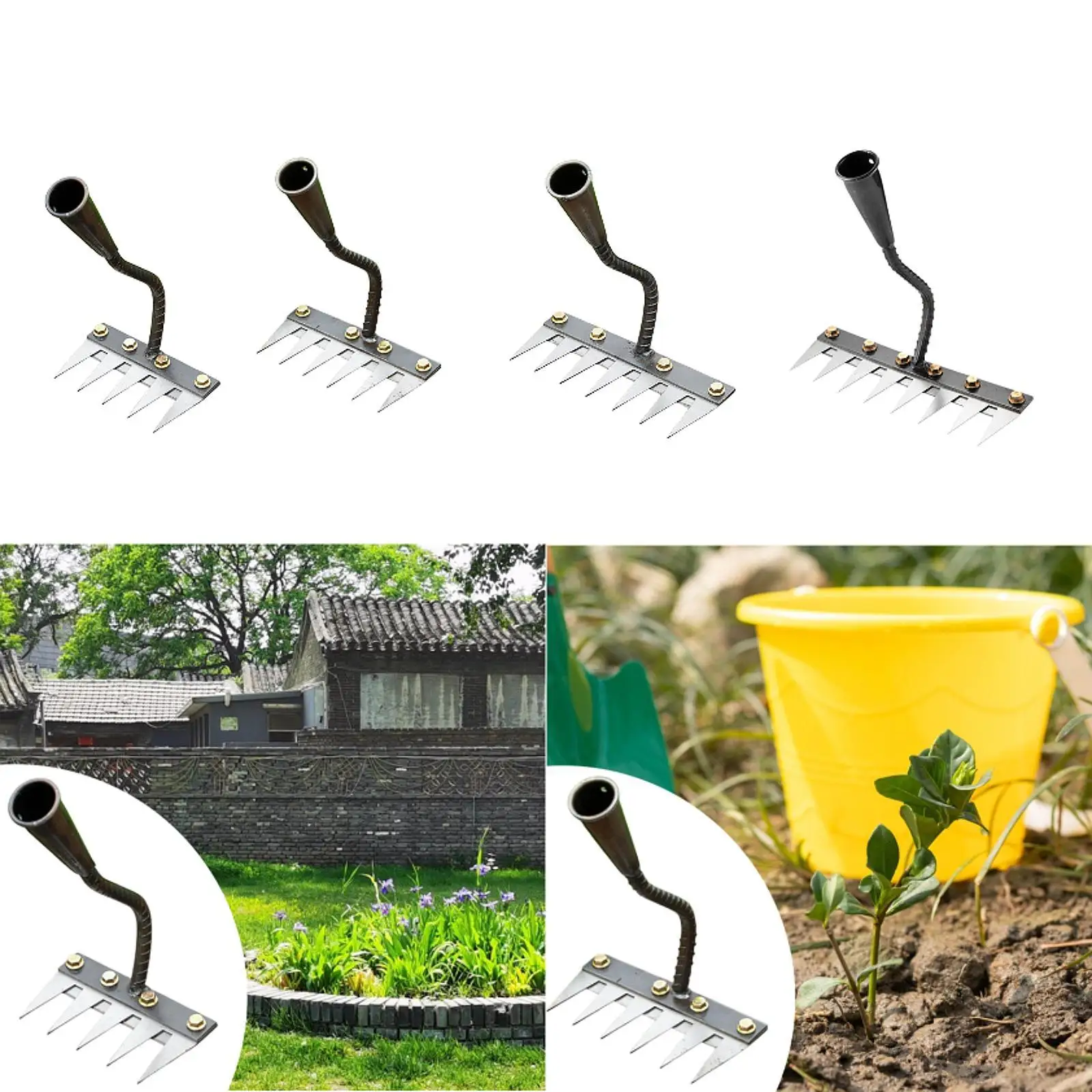 

Garden Rake Ergonomic Handle Steel Gardening Hand Weeder Tool Manual Weeder Claw Remover for Lawn Farm Backyard Yard Cultivating