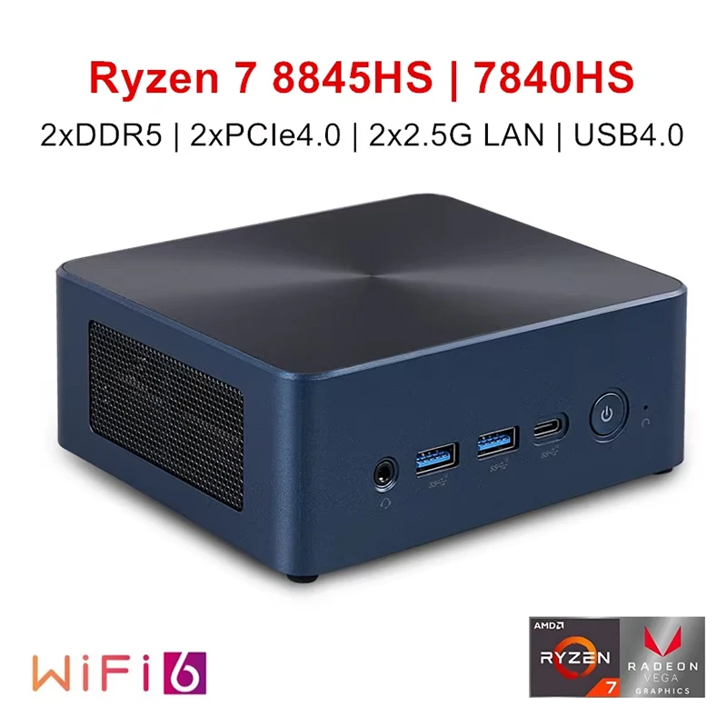 New AMD Gaming Mini PC Ryzen 7 8845HS 7840HS USB4.0 2xDDR5 2xPCIe4.0 SSD 2x2.5G LAN Windows 11 Portable NUC Micro Computer WiFi6