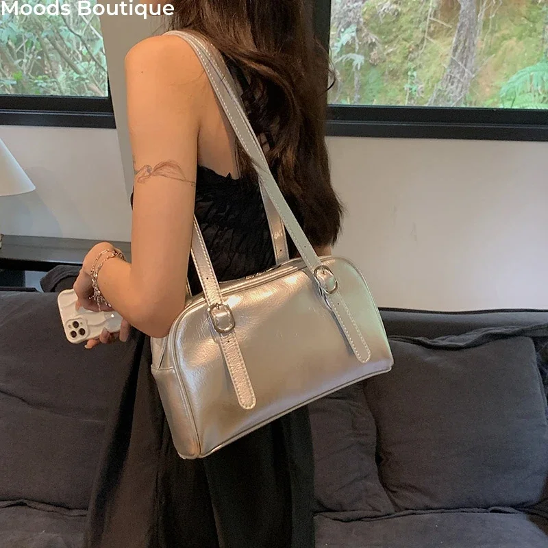 

Commuter Shoulder Bags For Women 2024 Luxury Designer Handbags Pure Color Mini Boston Bag Big Capacity Pillow Underarm Bag