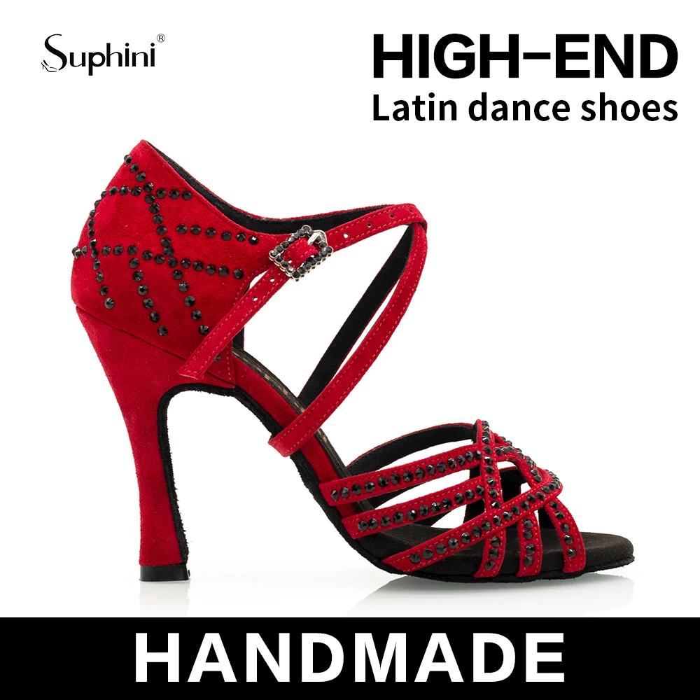 Suphini【Mamacita X Nasti】Red Leather With Black Crystal 10cm Dance Sandals