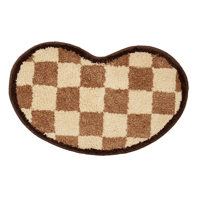 Colorful Grids Bathroom Mat Tufted Bean Shape Fluffy Entrance Rug Living Room Carpet Floor Pad Doormat Tidy Aesthetic Home Decor