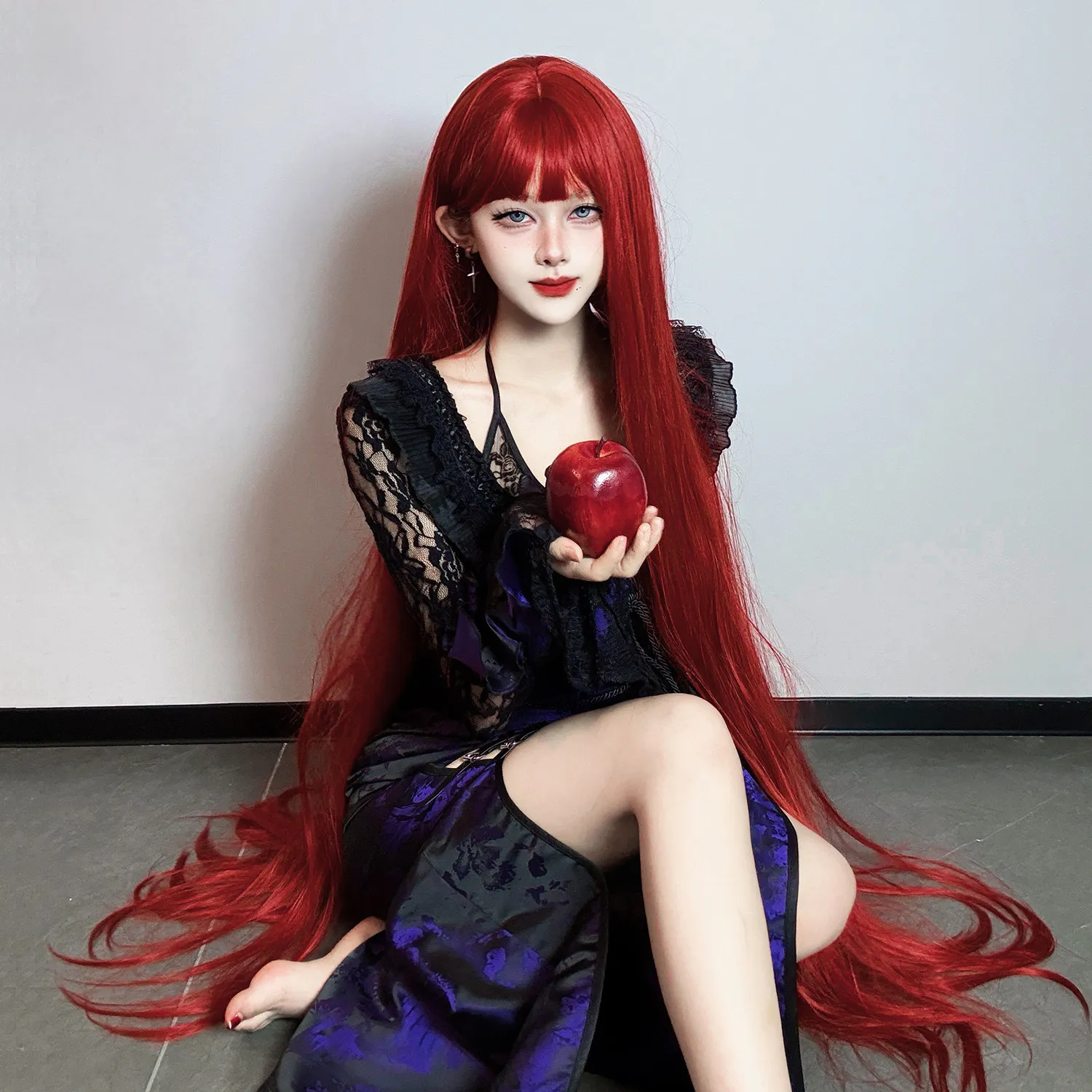 Sea King red wig woman super long straight hair 130 cm cos universal positive red two-dimensional element