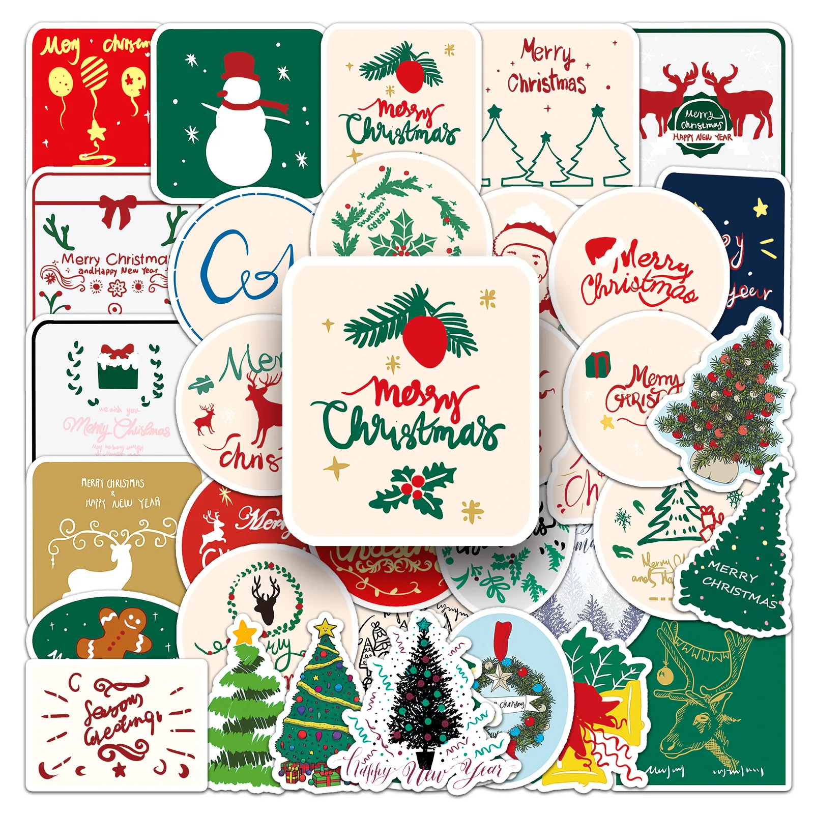 

50PCS Cartoon Christmas Stickers Text Doodles Holiday Gifts DIY Decorative Laptop iPad Waterproof Stickers Kids Toy