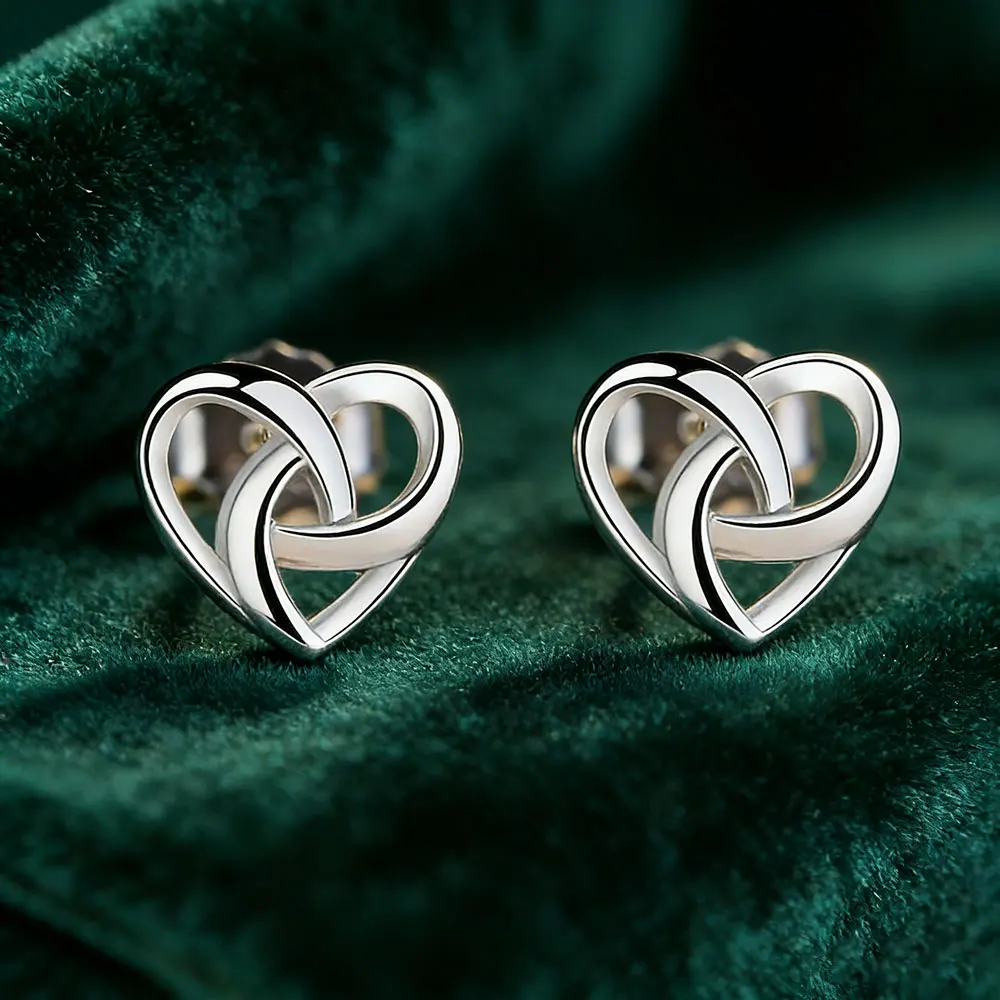 

1Pair Sweet Heart Earrings, Personality Intertwined Design, Versatile Fashion Studs