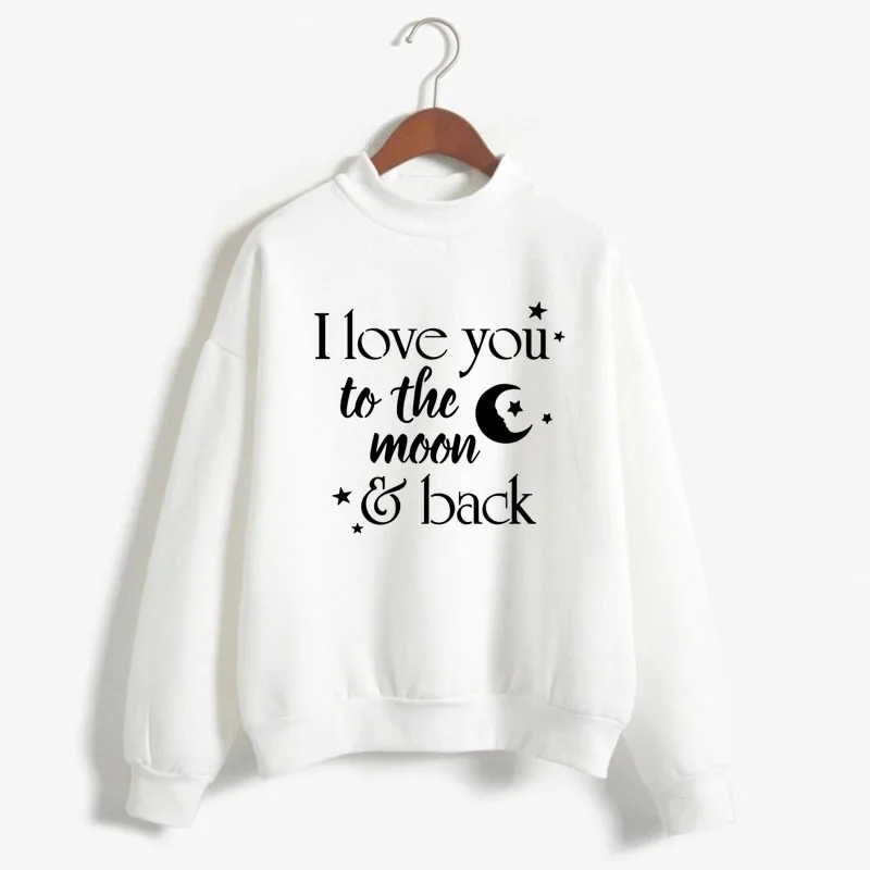 I LOVE YOU TO THE MOON AND BACK Print Woman Sweatshirt Sweet Korean O-neck Knitted Pullover Autumn Candy Color Women Clothes