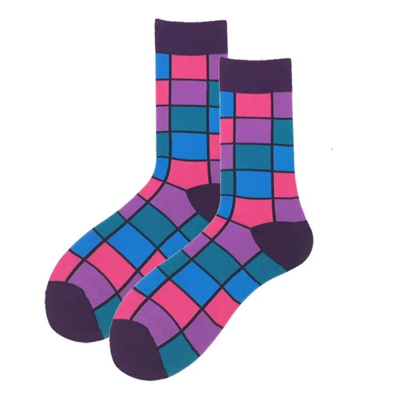 Men Classic Casual Colorful Happy Geometric Grid Style Stripe Business Funny Party Dress Cotton Socks Christmas Gift