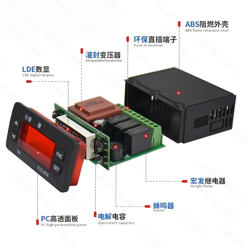 ETC-974 Digital Temperature Controller Dual Sensor Thermostat Refrigeration Defrost For Cold Room