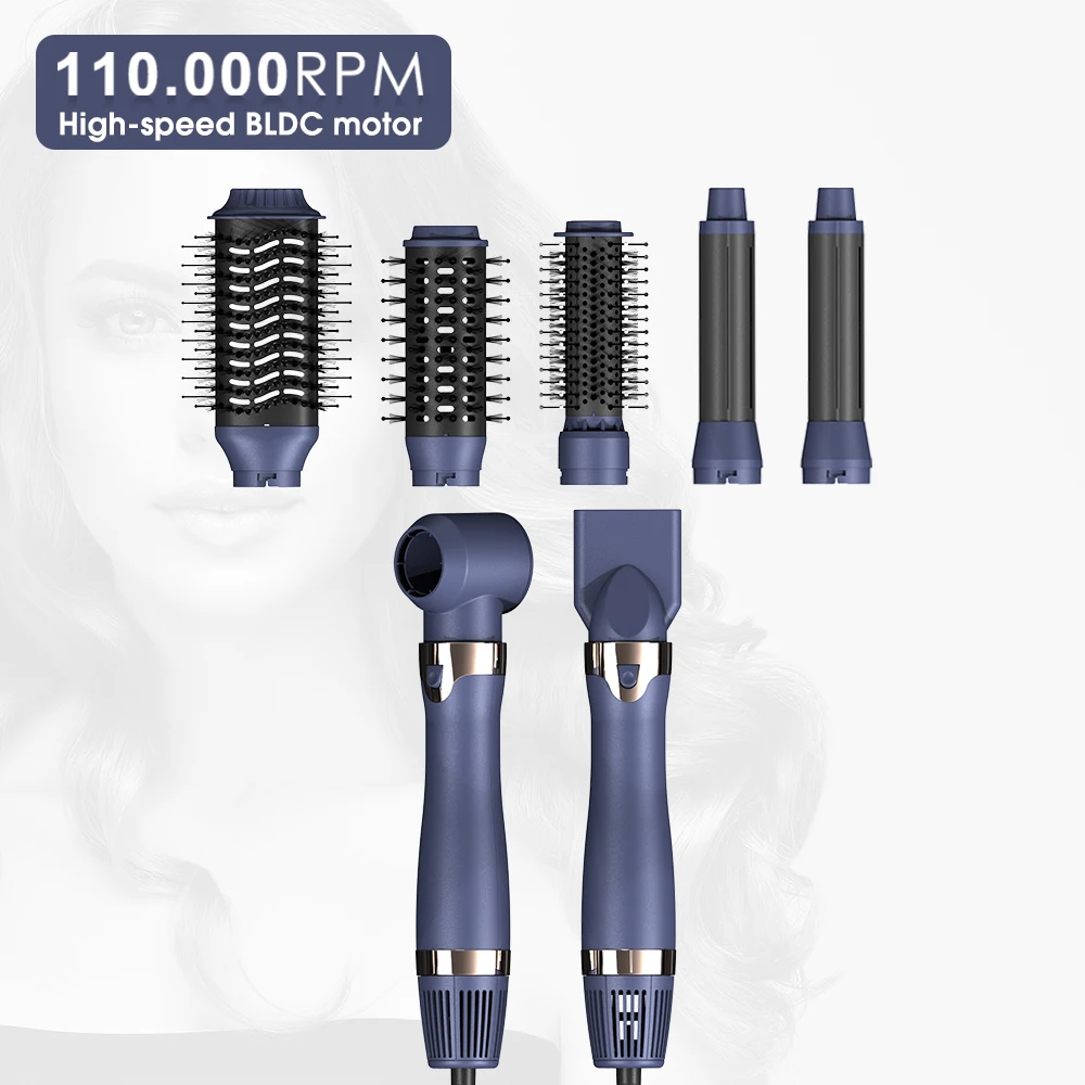 7 في 1 مجفف شعر كهربائي قابل للفصل فرشاة الهواء الساخن لفرد الشعر وتجفيف الشعر مع مكثف وفرشاة مجفف