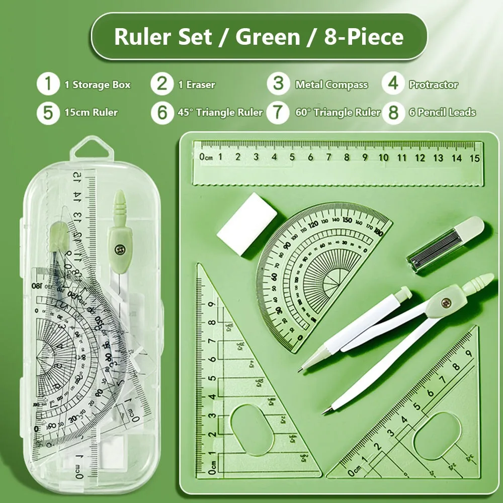 8Pcs/Set Mathematical Rulers Set Multi-function Professional Compass Ruler Drawing Tools School Supplies Students Stationery