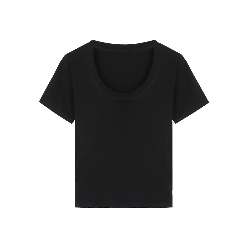 

Solid Color Simple U-neck T-shirt Summer New Korean Version Slim Fit Short Sleeved Student Top
