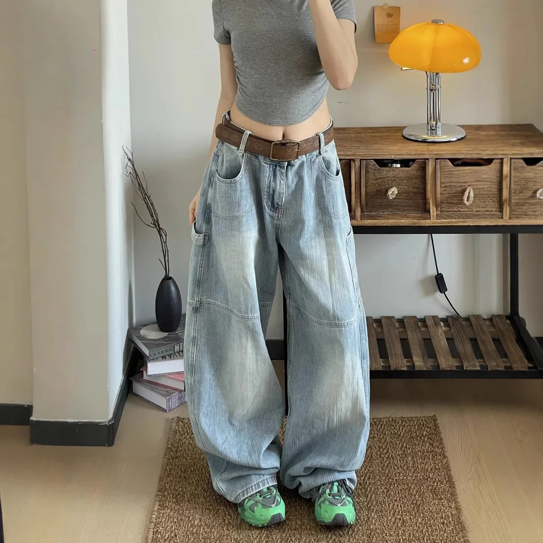 

Women's Jeans 2026 Spring New Plus Size Vintage Jeans Loose High Waist Printed Solid Color Slouchy Wide Leg Floor Length Pants
