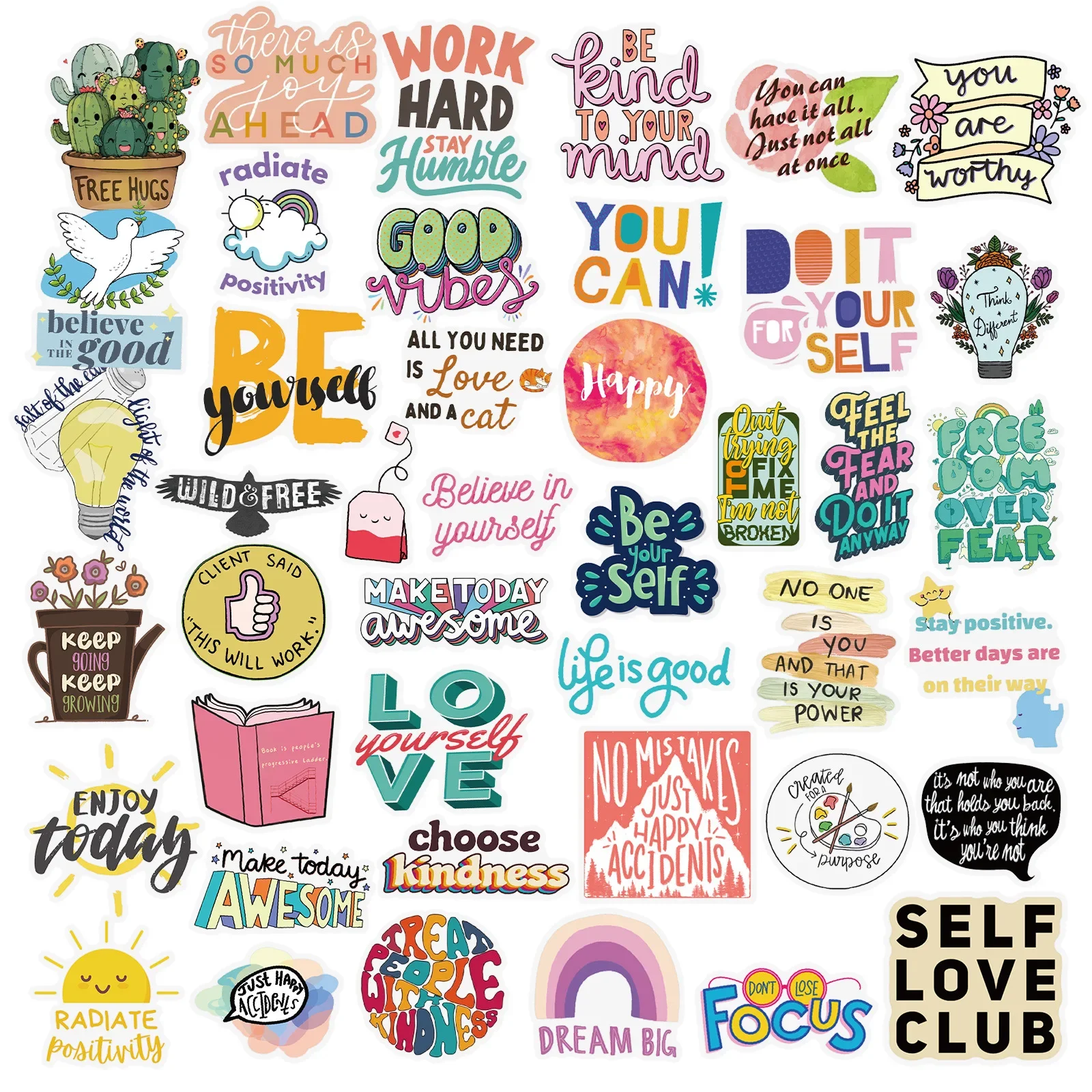 10/50PCS Small Fresh Cartoon Inspiring Words Transparent Stickers English Phrase Cartoon Decal DIY Luggage Phone Guitar Kid Toys