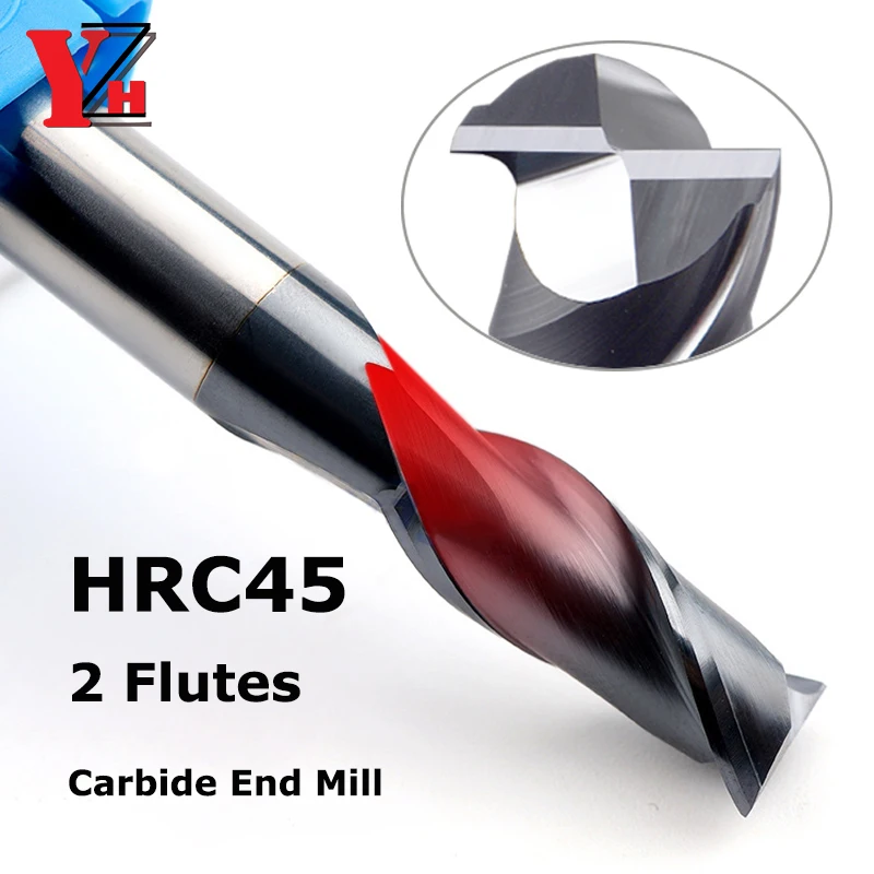 

YZH HRC45 End Mill CNC 2 Flutes Carbide Milling Cutter Tools 1 to 20mm CNC Machine Milling Tools Key Face Square Router Bit