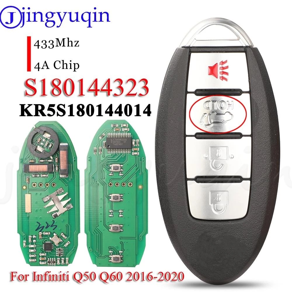 

jingyuqin S180144323 4BNT Proximity Smart Key Fob 433MHz 4A Chip For Infiniti Q50 Q60 2016 2017 2018 2019 2020 KR5S180144014