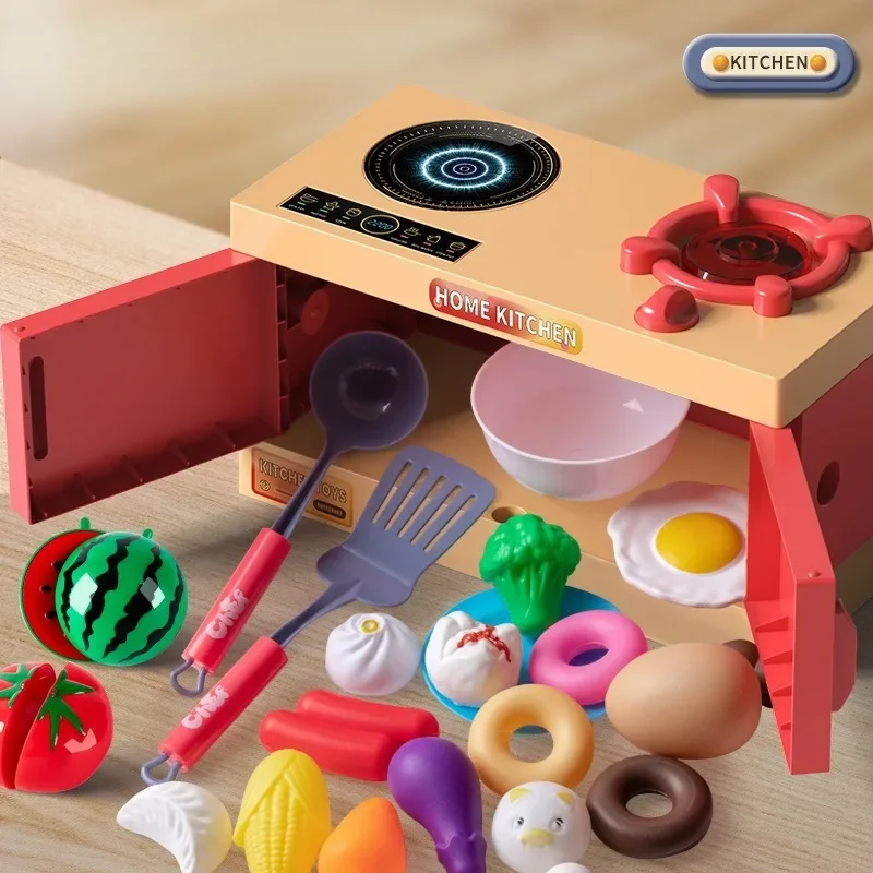 Juego de cocina de simulación para niños y niñas, estufa de cocina para el hogar, regalo de cumpleaños para bebés, juego de simulación