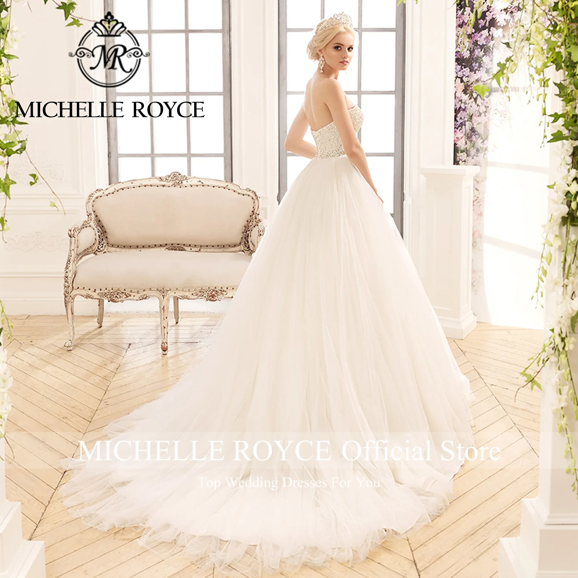 Michelle Royce-vestido De Novia De lujo para mujer, traje De boda con apliques De cuentas, escote Corazón, 2023