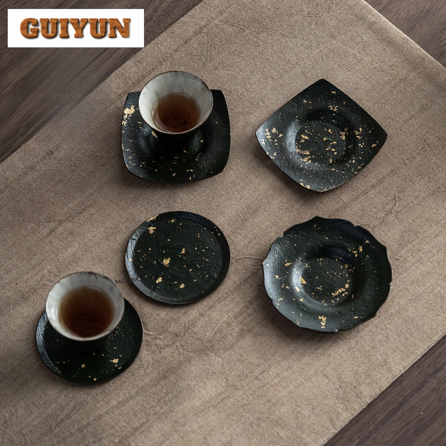 Purple Copper Lacquer Sprinkle Gold Coasters Creative Hot Pad For Coffee Cups Saucer Anti-scald Placemats Cup Holder Cha Craft